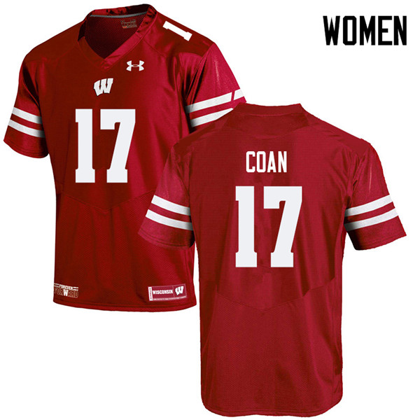 Women #17 Jack Coan Wisconsin Badgers College Football Jerseys Sale-Red - Click Image to Close